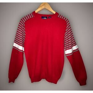 Vtg High Velocity Knit Sweater Red Gray Stripes Pullover Academic Prep -Sz L
